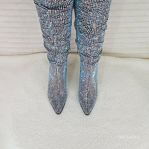 Cape Robbin Diamond Rider Rhinestone Glamour Western Slouch Draped Knee Boots - Picture 11 of 17